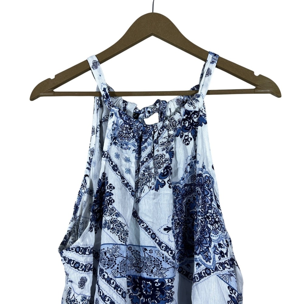 NWT Maurices Halter Paisley Medallion Tank Top Blue Boho Ruffle Hem Size 1X - Picture 4 of 7